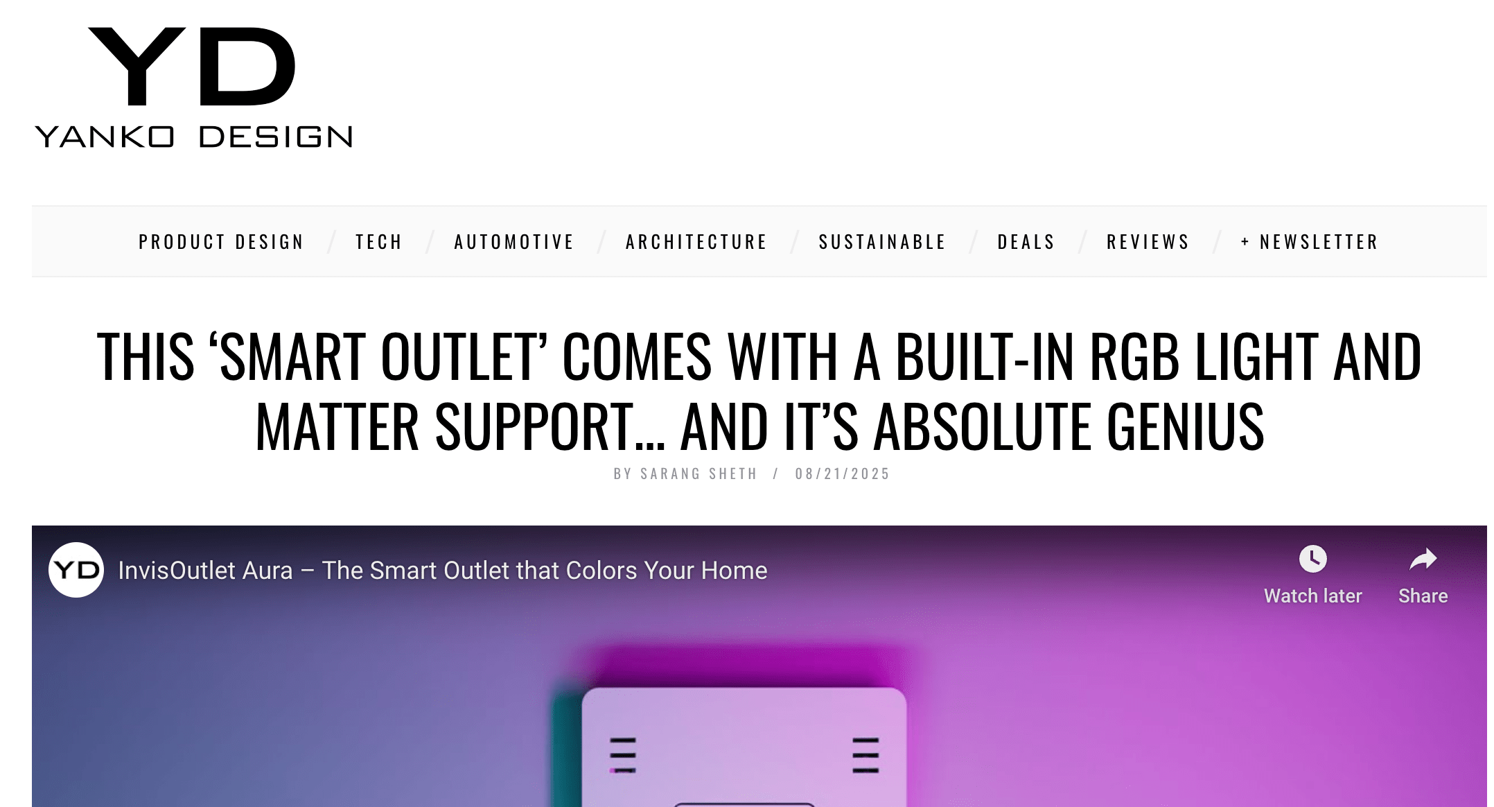 InvisOutlet Aura labeled "Absolute Genius" by Yanko Design - Intecular