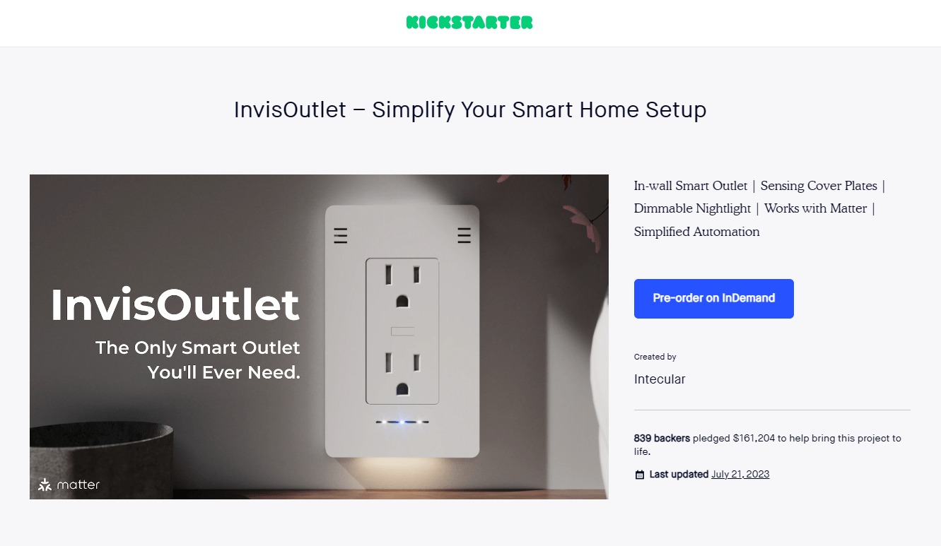 InvisOutlet: Redefining Smart Living, Backed by 839 Supporters, and funded $161,204 on Kickstarter - Intecular