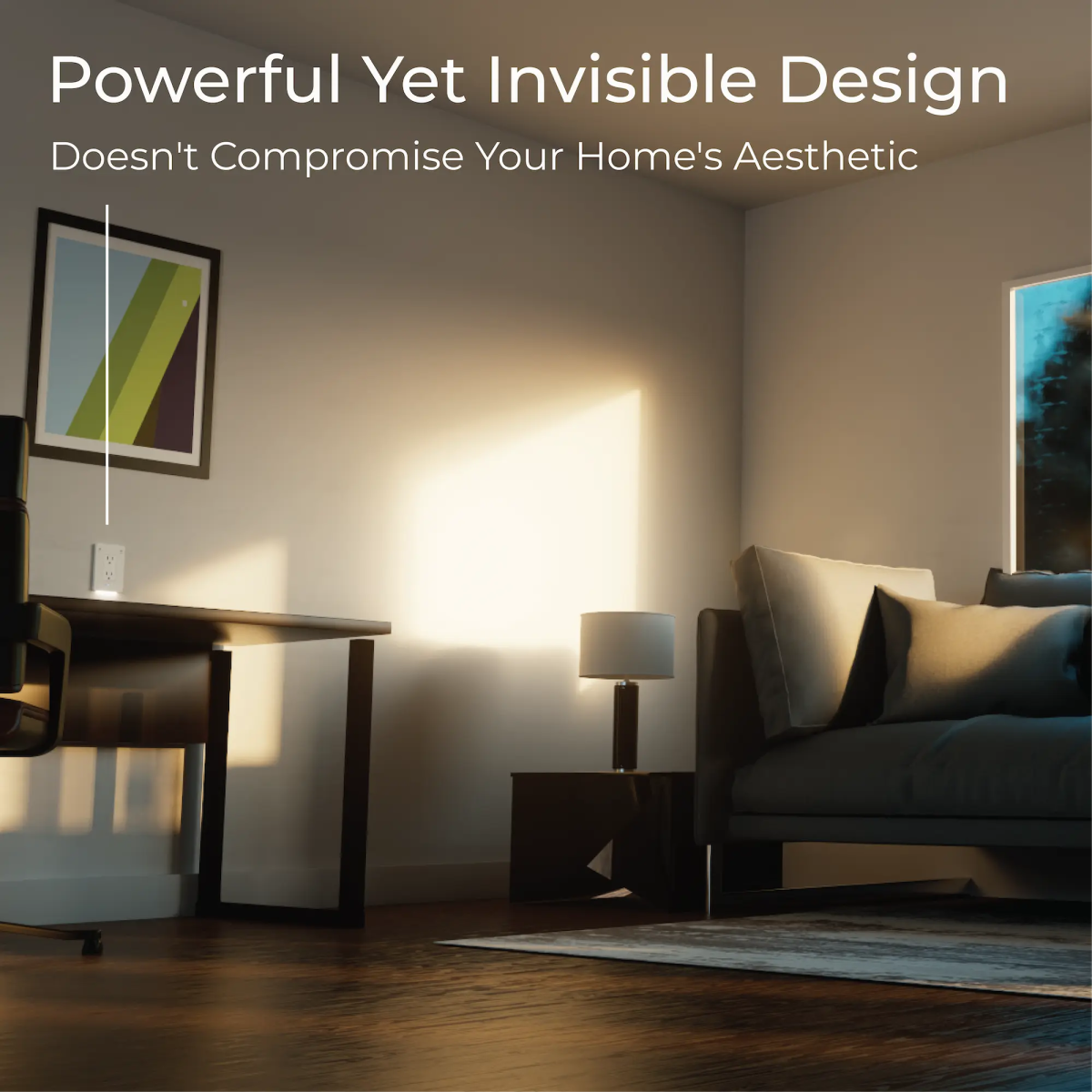 InvisOutlet in a living room setting displaying its sleek, unobtrusive design.