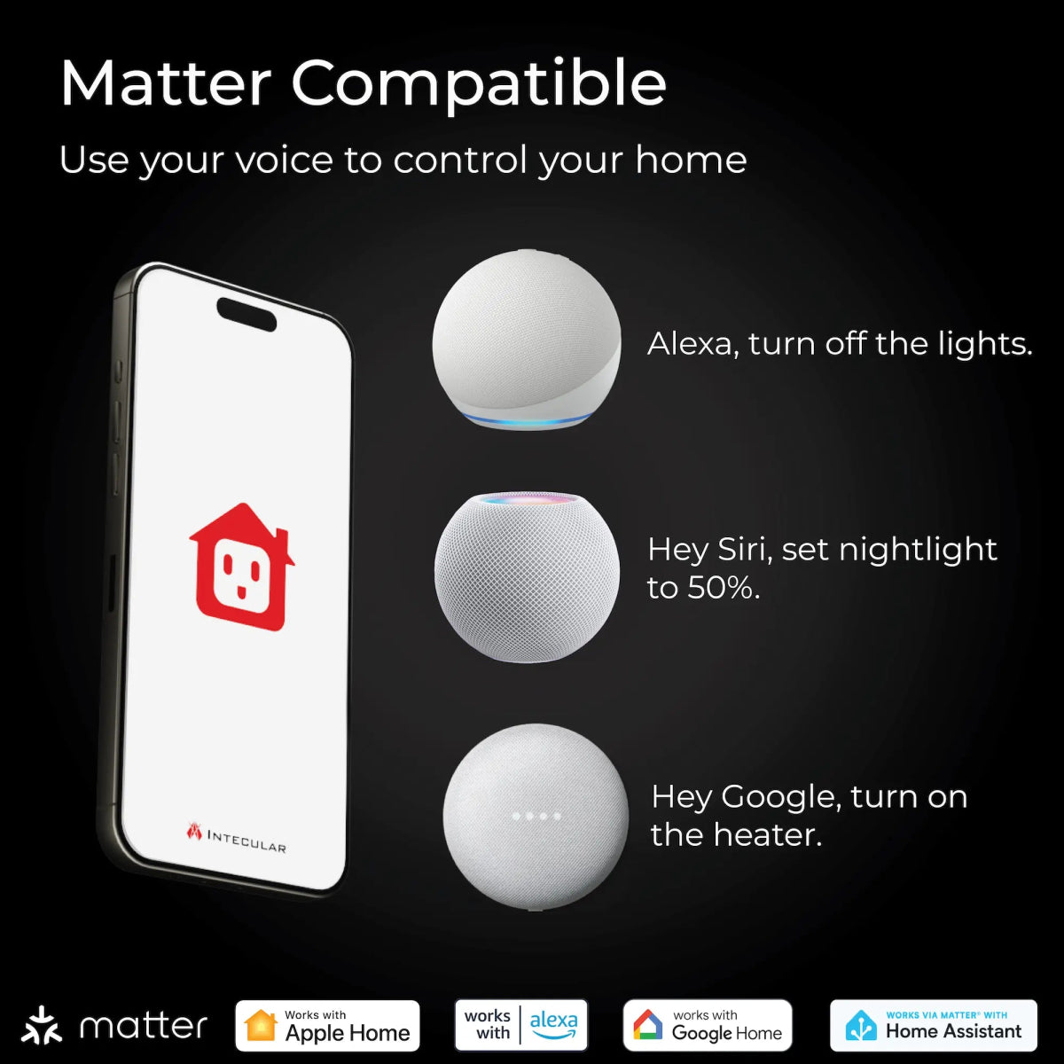 InvisHome on a phone screen next to various voice control hubs