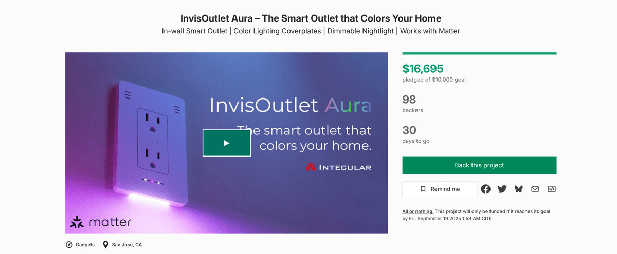 Intecular Launches InvisOutlet Aura on Kickstarter - The World’s First Colorful Smart Outlet - Intecular