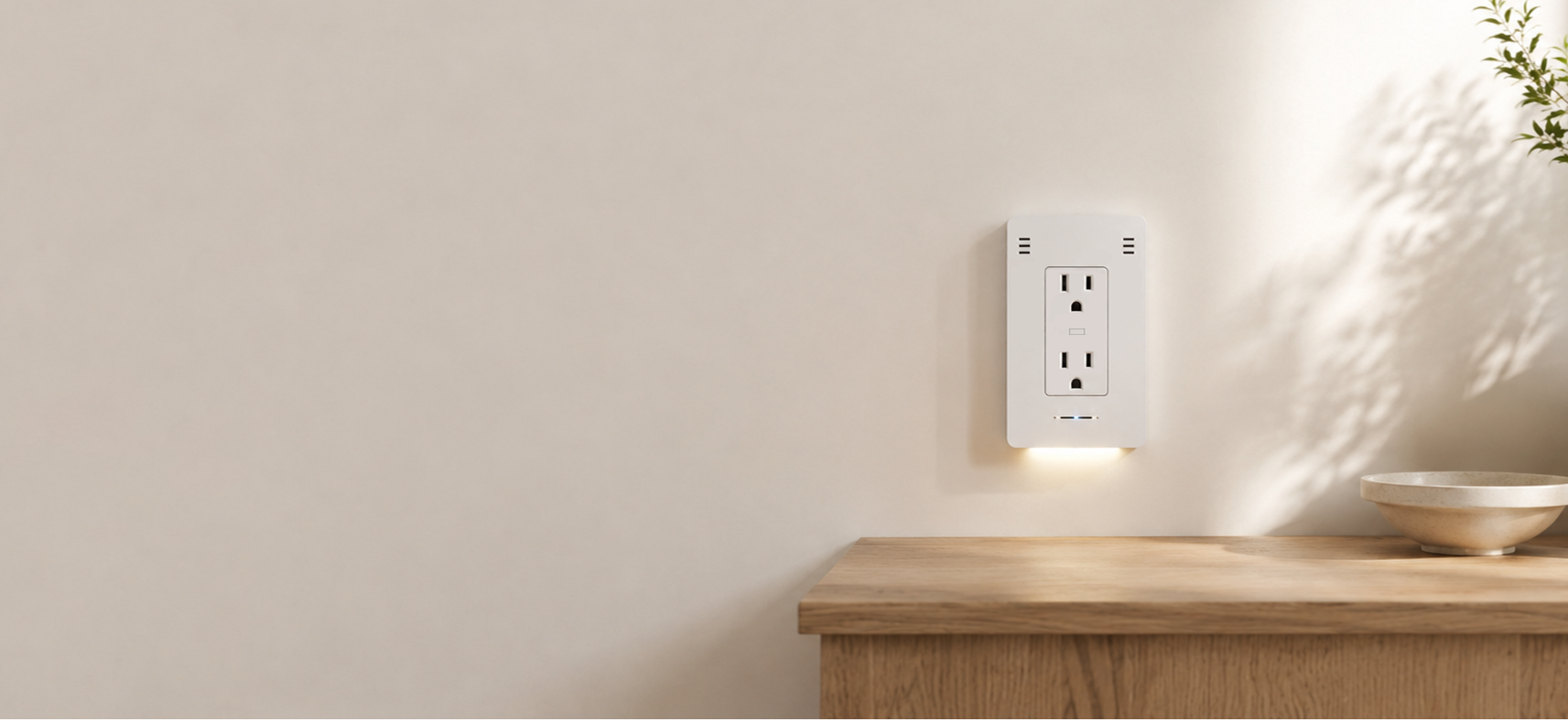 InvisOutlet Pro installed in a calm bedroom and hallway