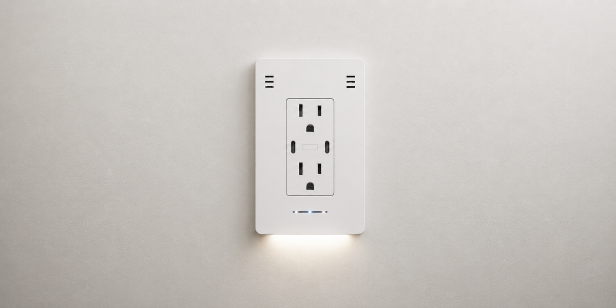 InvisOutlet C Pro installed on a white wall